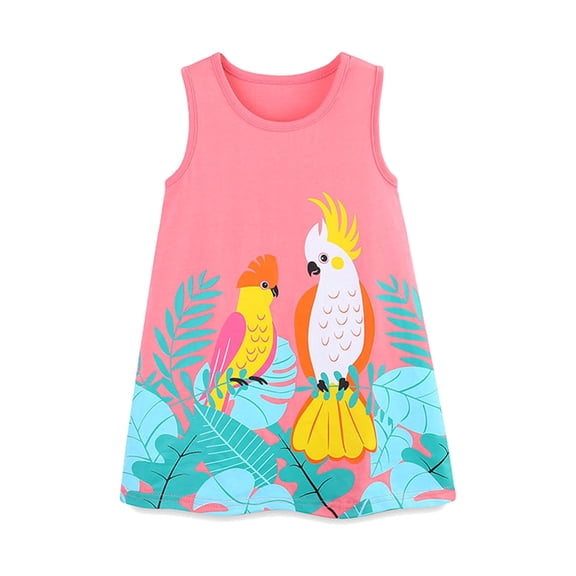 HWJAD Toddler Girl Summer Bird Dress Sleeveless Tank Cotton Casual Jersey Shirt Dresses Cool Beach Sundress