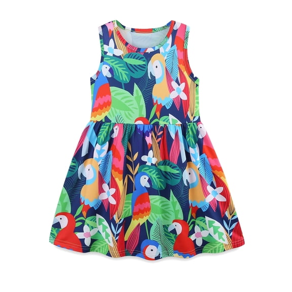 HWJAD Toddler Girl Summer Hawaii Bird Dress Sleeveless Tank Casual A-line Dresses Cool Beach Sundress