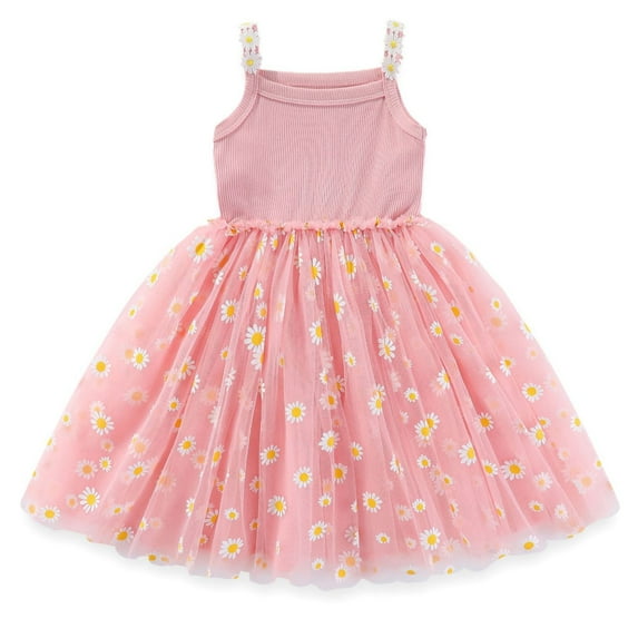 HWJAD Toddler Girls Birthday Tulle Dress Baby Princess Sunflower Spaghetti Straps Tutu Dresses Summer Clothes