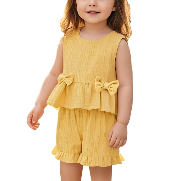 HWJAD Toddlers and Baby Girls' Cotton Linen Sleeveless Tank Tops & Shorts Set Cute Summer Outfits