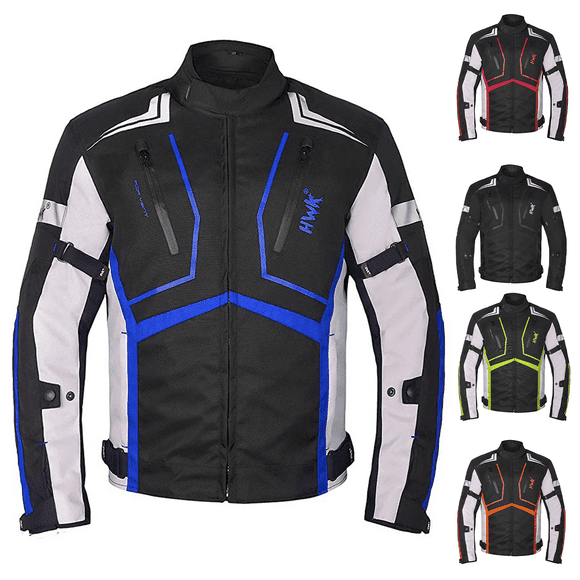 HWK Scorpion Motorcycle Jacket, Impact Protection, Large, Cordura Blue Jacket for Men and Women
