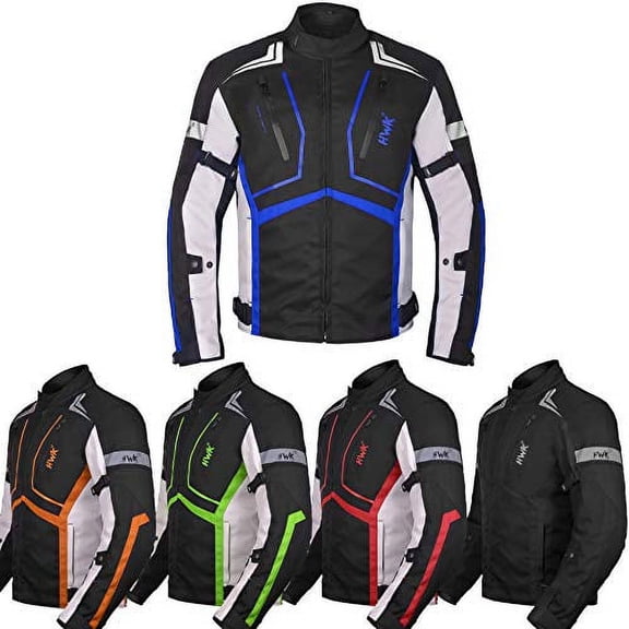 HWK Scorpion Motorcycle Jacket for Men and Women - Armored Cordura Fabric, Blue, XL