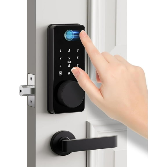 HWKTSMA Keyless Entry Door Lock with APP Control, Smart Fingerprint Lock with Keypad for Front Door, Anti-Peeking Password, Auto & One Touch Lock