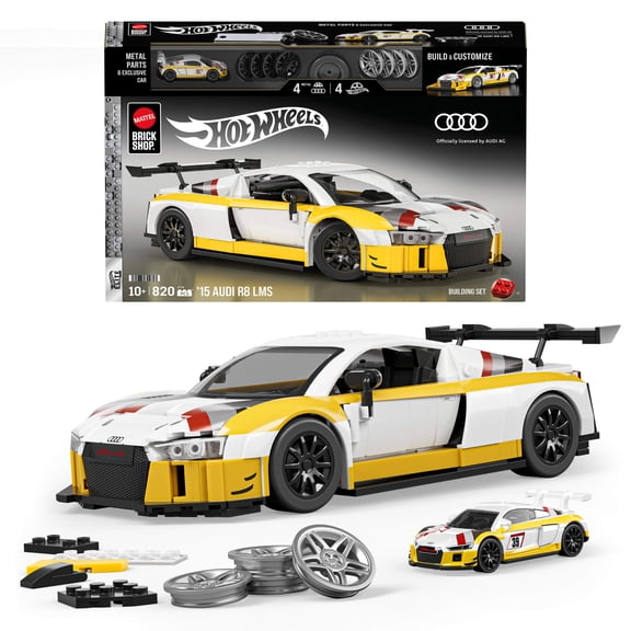 Mattel Brick Shop Hot Wheels 15 Audi R8 LMS Building Toy Kit (820 Pieces), for Collectors
