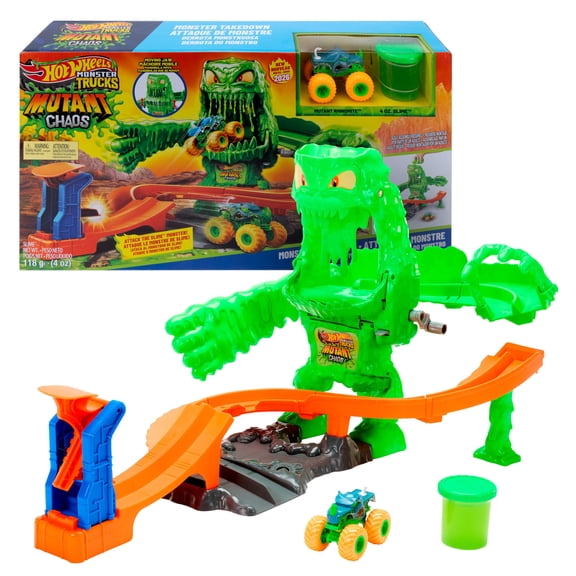 Hot Wheels Monster Trucks Mutant Monster Takedown Playset with Toy Truck & Slime