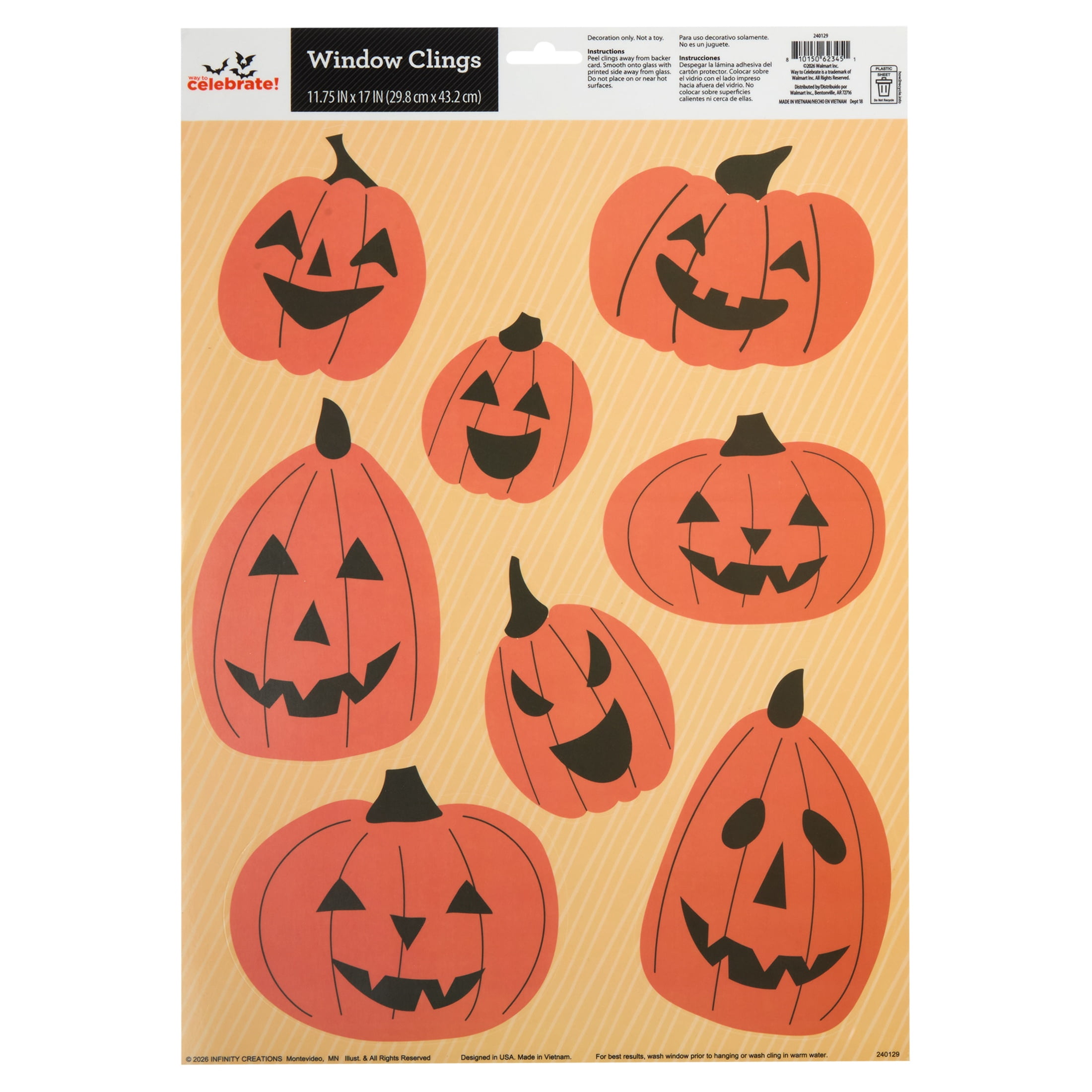 Jack-o'-Lanterns Window Clings, Multicolor, 11.75" x 17", Halloween by Way To Celebrate