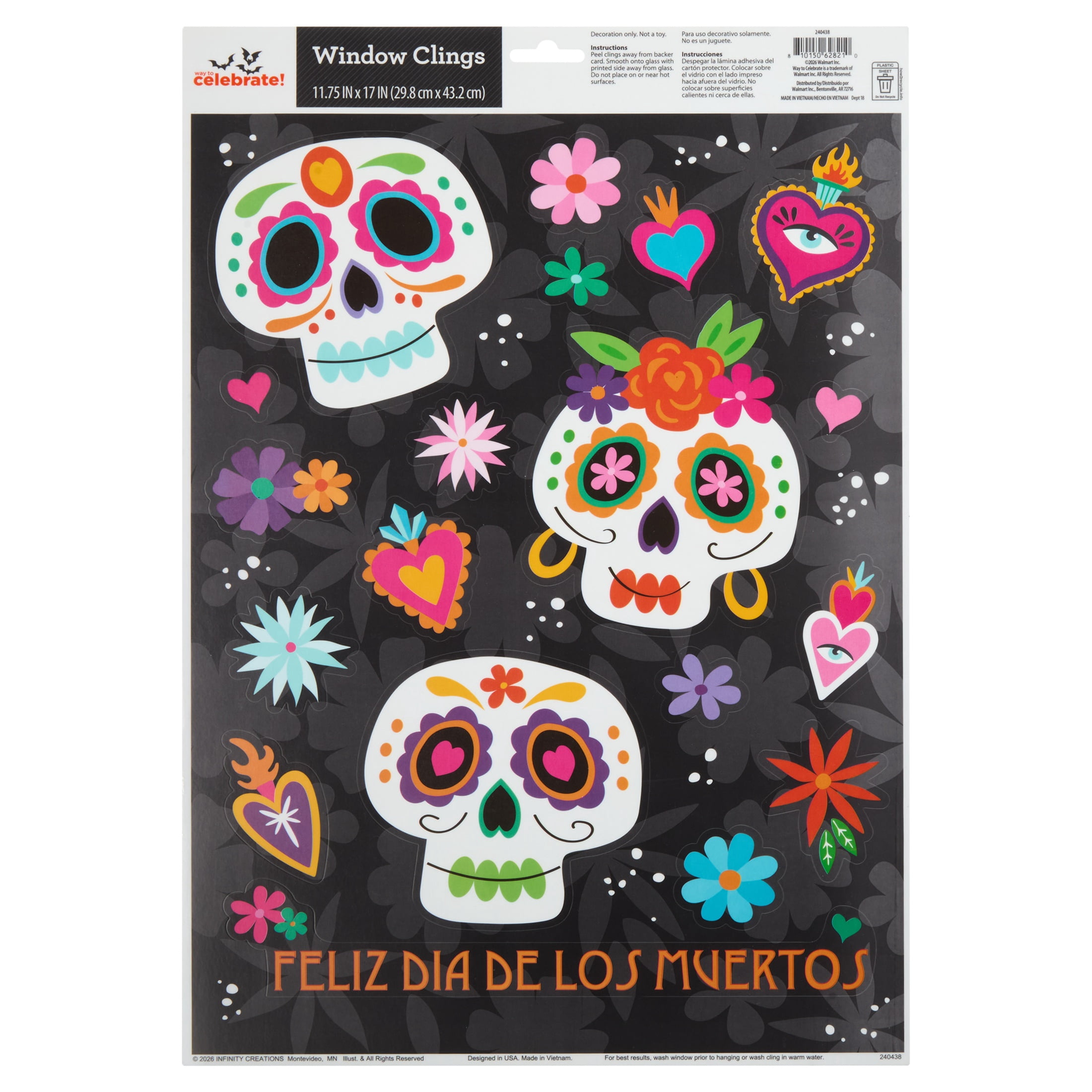 Day of the Dead Window Clings, Multicolor, 11.75" x 17", Halloween by Way To Celebrate