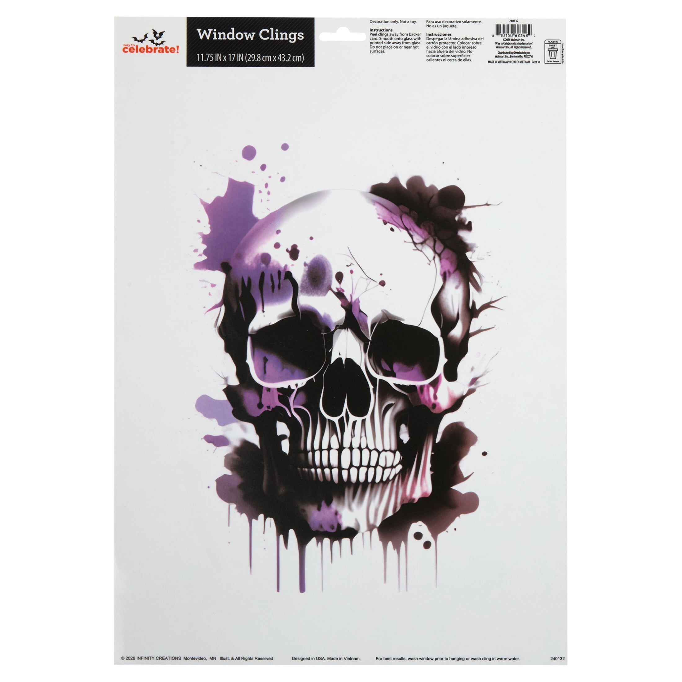 Skull Window Cling, Multicolor, 11.75" x 17", Halloween by Way To Celebrate