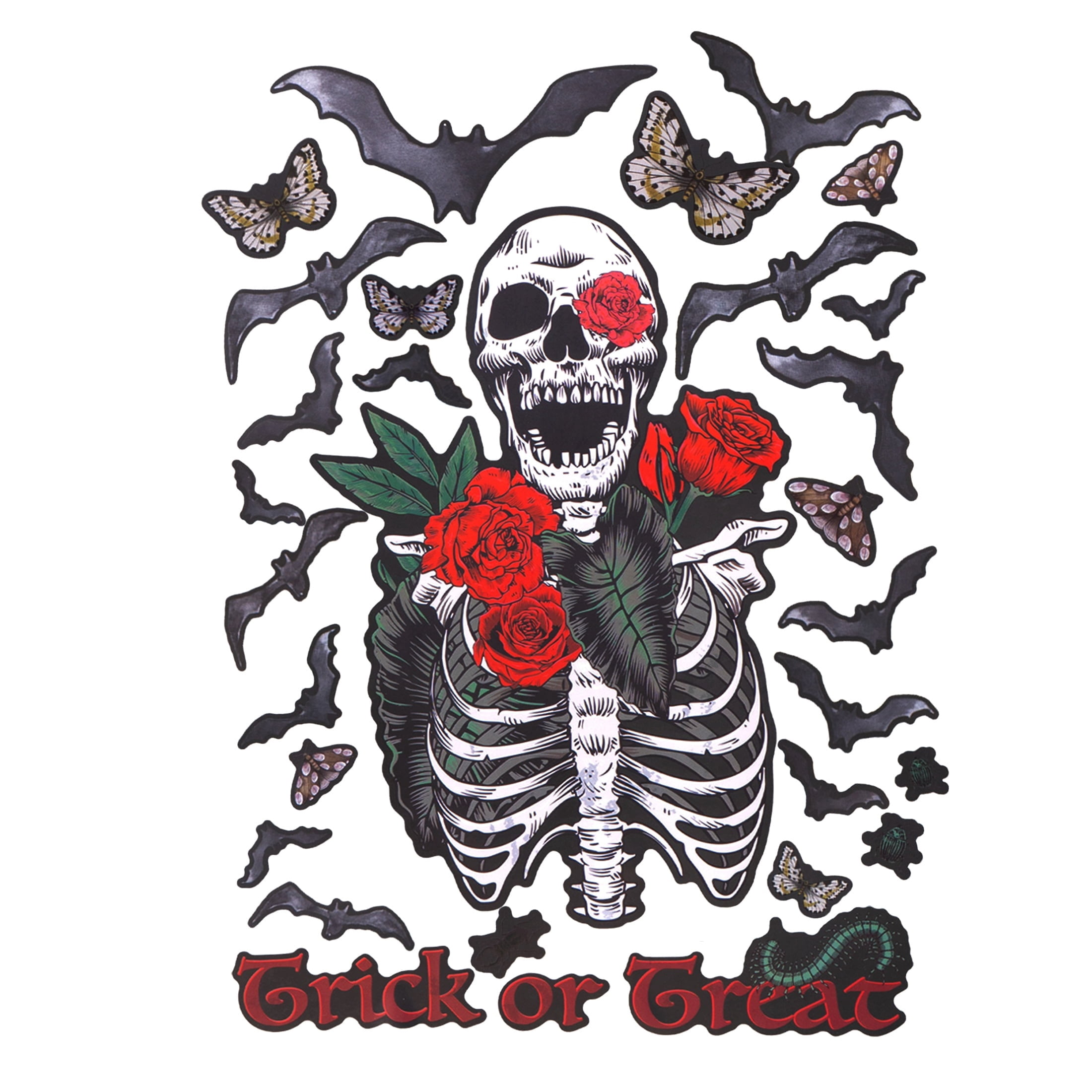 Skeleton and Roses Window Clings, Multicolor, 11.75" x 17", Halloween by Way To Celebrate