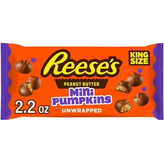 Reese's Unwrapped Chocolate Peanut Butter Creme King Size Mini Pumpkins, Candy Bag, 2.2 oz