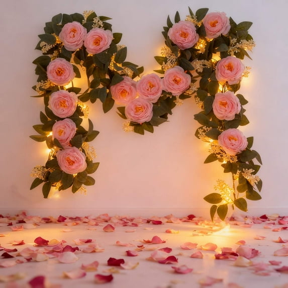 HWRETIE Birthday Balloon Wreath with Rose Vines,Decorative Party Door Wreath for Birthday,Valentines Day and Celebration Decor