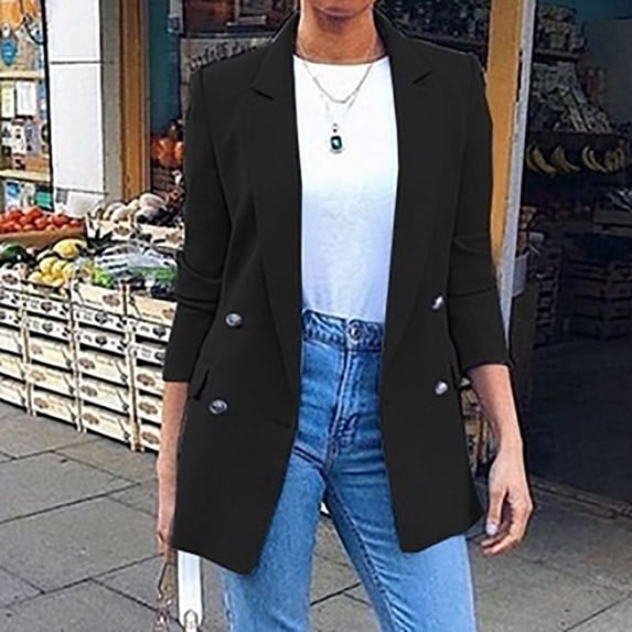 HWRETIE Blazer Jackets for Women Casual Single Button Lapel Slim Suit Temperat Blazers for office Ladies Womens Tops Black