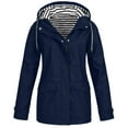thumbnail image 1 of HWRETIE Breathable Jacket,Women's Solid Color Casual Waterproof Hooded Rain Jacket with Drawstring and Zipper Pockets,Outdoor Windproof Sportswear Assault Style Jacket Navy, 1 of 5