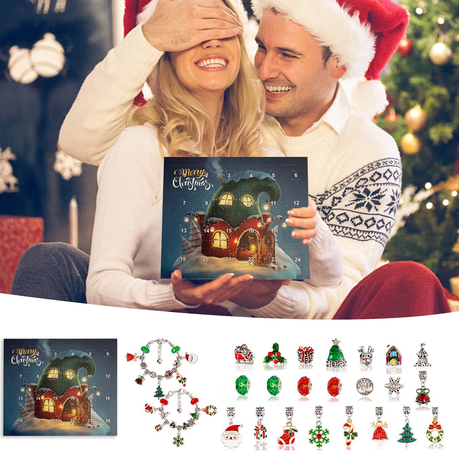 Up to 50% off! YODETEY Calendar 2024-2025,Christmas Countdown 24 Calendar,Advent Surprise Box Christmas Diy Combination Christmas Bracelet Set,for Home Office Room Decoration