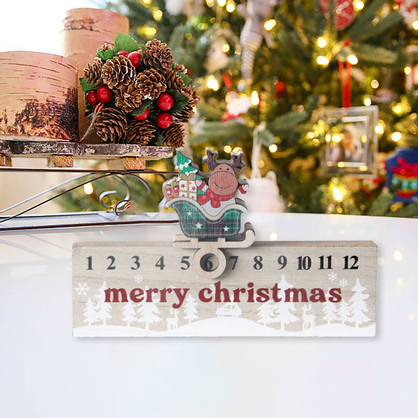 HWRETIE Calendar 2025,Christmas Calendar,Wooden Reindeer Sleigh Countdown Calendar Ornaments Christmas New Year Christmas Home Desktop Decoration,for Home Office Room Decoration