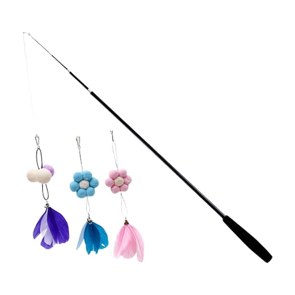 HWRETIE Cat Feather Wand Toy with Telescopic Metal Rod Interactive Teaser Stick with Feather Ball for Kittens Indoor Hunting Exercise Training and Daily Play