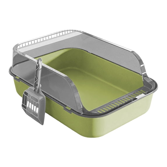 HWRETIE Cat Litter Box Oversized Semi Enclosed High Sided Splash Proof Litter Pan Thickened Open Top Cat Toilet Spacious Pet Litter Tray for Indoor Cats