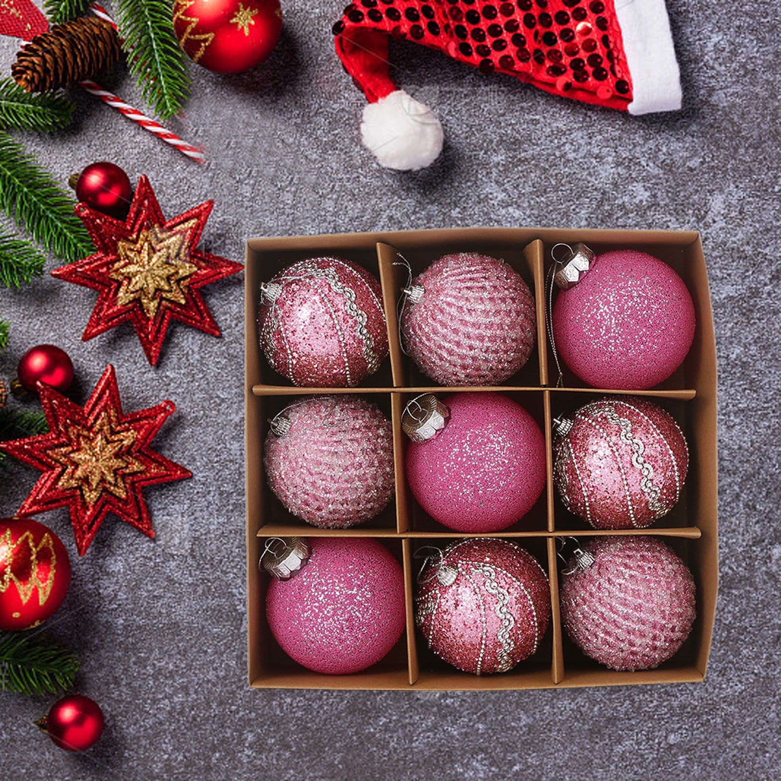 Present Ball HWRETIE Christmas Baubles for Tree Decor,8cm Christmas Balls 9pcs Set ...
