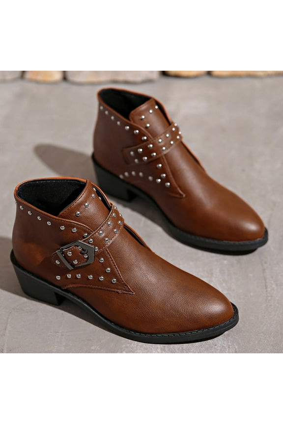 HWRETIE Comfortable Short-Heel Booties for Women,Boots with Low Heels to Elevate Casual Style for Spring Brown/9.5(43)