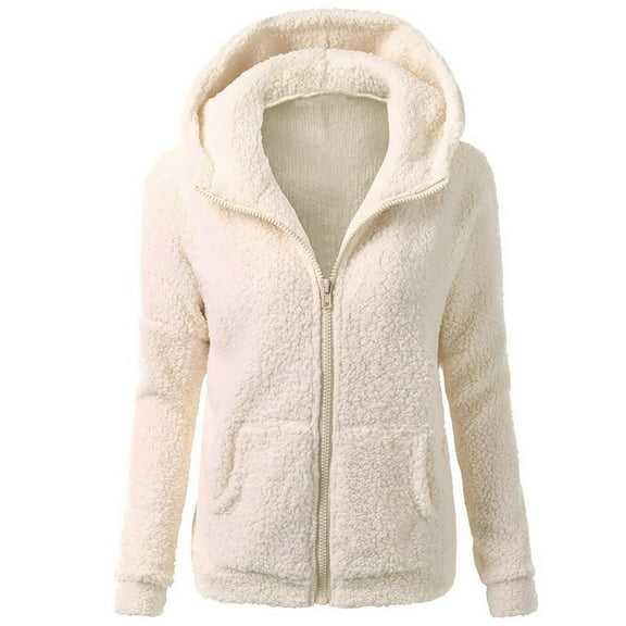 HWRETIE Cotton Sweaters for Women,Women Hooded Sweater Coat Winter Warm Wool Zipper Coat Long Sleeve Outwear,All-Day Comfort Top Beige