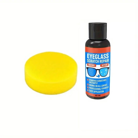 HWRETIE Eyeglass Scratch Repair Wax 30g Lens Polishing Cream Scratch Remover for Glasses Windshield Mirror Surface Restoration with Sponge Safe Optical Care Kit