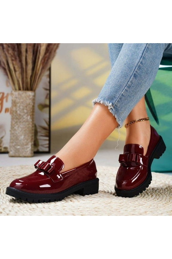HWRETIE Fashion Casual Slip-On Shoes Women Fashionable Versatile Patent Leather Shiny Tassel Spring and Summer Loafers Red