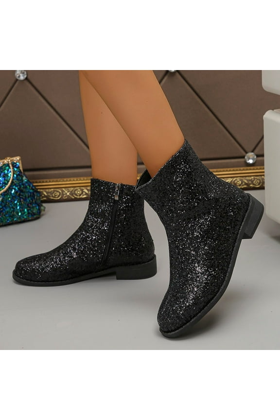 Fashionable Women's Mid-Cut Boots—Trendy Medium Rise Booties for Spring and Summer,Versatile Casual Mid- Footwear for Women,Perfect for Any Occasion Black/6(37)