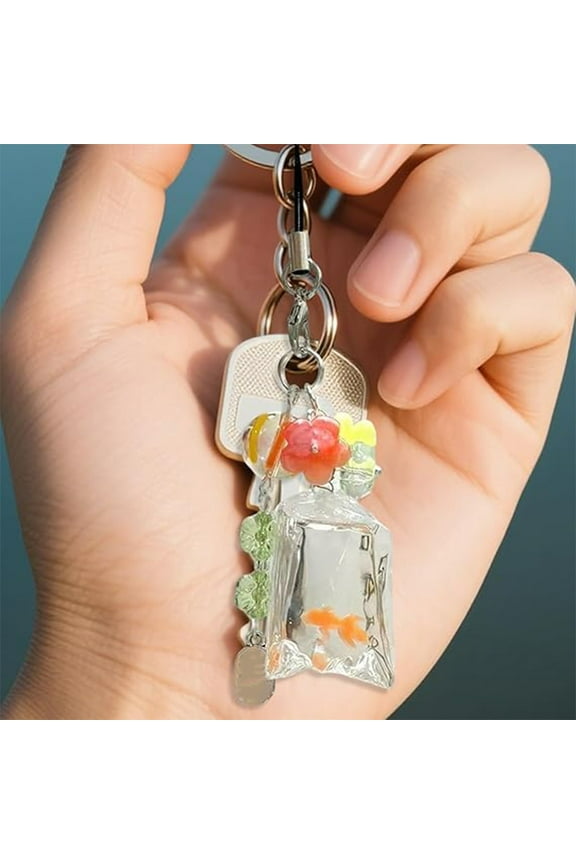 Funny Animal Water Bag Keychain with Fish,Goldfish or Shark Pendant,Transparent Simulated Toy Trinket for Phone or Bag Decor