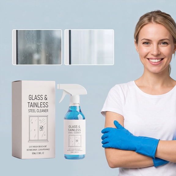 HWRETIE Glass and Stainless Steel Cleaner Spray Streak Free Window Cleaner for Glass Mirrors Stainless Steel Appliances Fingerprints Oil and Grime