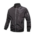 thumbnail image 1 of HWRETIE Jackets for Men Leather Jacket Men's Casual Long Sleeve Solid Jacket Stand Collar Zipper Pocket Light Coat Bomber Jacket Men Black, 1 of 9