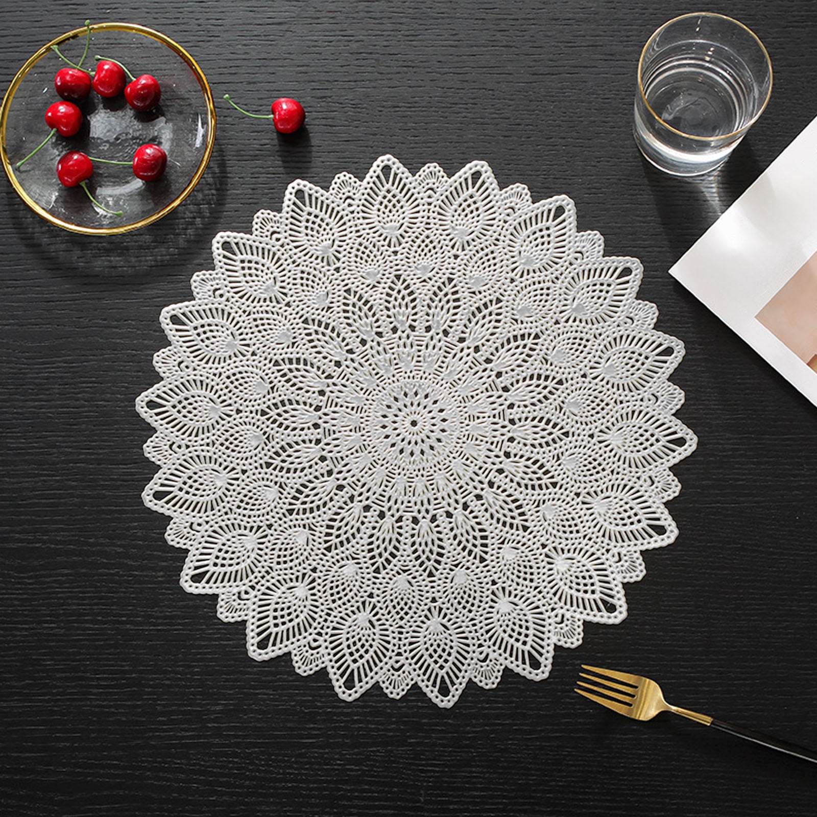 HWRETIE Lace Pattern Placemat PVC Table Mat PVC Mat Creatives Red Wine ...