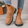 thumbnail image 1 of HWRETIE Ladies Fashion Shoes,Thick Sole Loafers Ladies Frosted Round Toe Mid Heel Shoes Retro Comfortable Fall Winter Stylish Thick Bottom Womens Shoes Brown, 1 of 9