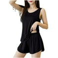 thumbnail image 1 of HWRETIE Loungewear Set,Fashion Women Solid Color Pajama Set Sleeveless Camisole Ruffled Vest with Elastic Waist Shorts Two Piece Loose Pajamas Sleepwear （9XL）, 1 of 8
