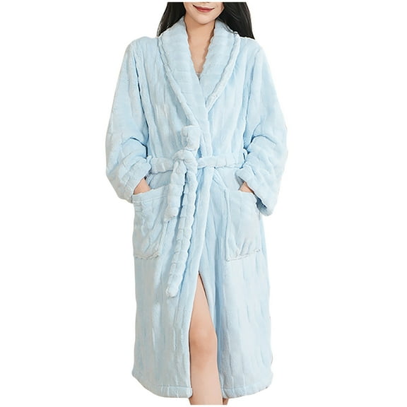 HWRETIE Loungewear Set,Women Bathrobe Pajama Robe Thickened Coral Fleece Plaid Hooded Strap Quick Drying Absorbent Lapel Home Clothes Winter Sleepwear (9XL)