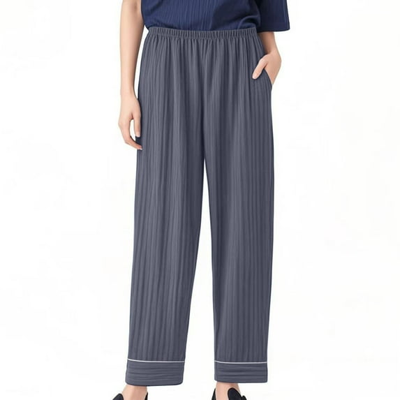 HWRETIE Loungewear Set,Women Pajama Pants Solid Color Casual Five Quarter High Waist with Pocket Comfortable Plus Size Thin Home Clothes Sleepwear Pants Gray （9XL）