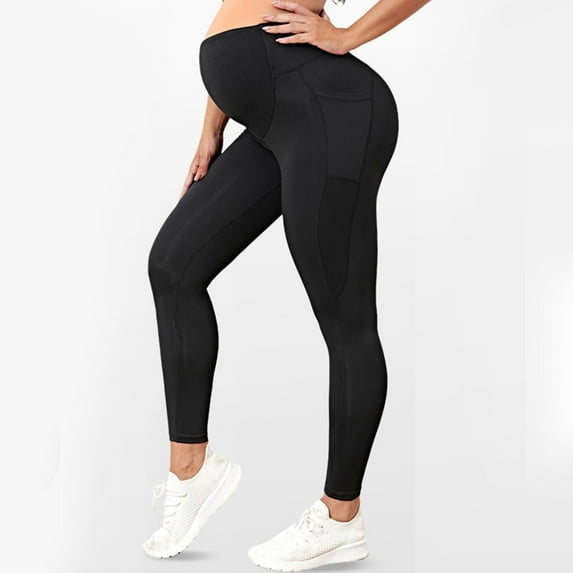 HWRETIE Maternity SweatpantsMaternity Yoga Pants Women's Exercise Leggings Belly Support Slim Fit Casual Pregnancy Pants Shaping Long Workout Pants Black