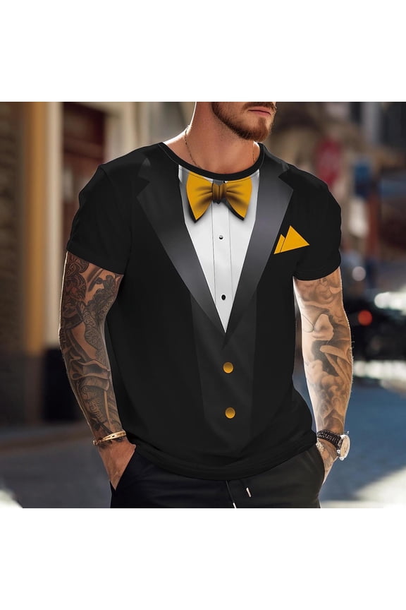 Men's Casual Round Neck Printed Pullover Sports Shorts Sleeve T-Shirt Valentine's Day Style Active Casual Top Lightweight Everyday Fitness Shirt Yellow