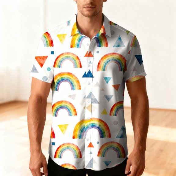 HWRETIE Men's Couple Shirt Summer Beach Casual Short Sleeve Button Down Shirt Colorful Printed Clothing Valentine's Day Matching Shirt Bright Holiday Outfit Top T