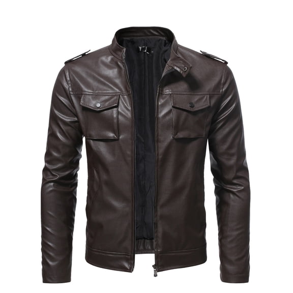 HWRETIE Men's Leather Plus Fleece Motorcycle Jacket Warm Winter Leather Coat Casual Outwear Stylish Protective Outerwear