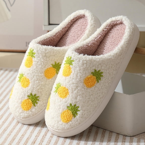 HWRETIE Cartoon Fruit-Print Cotton Slippers for Family Use New Comfortable Home Cute Fruit Winter Slippers Men and Women Couples Thick Sole Warm Slippers