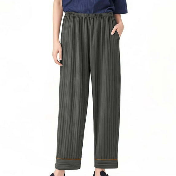 HWRETIE Loungewear Set,Women Pajama Pants Solid Color Casual Five Quarter High Waist With Pocket Comfortable Thin Home Clothes Sleepwear Pants(4XL)