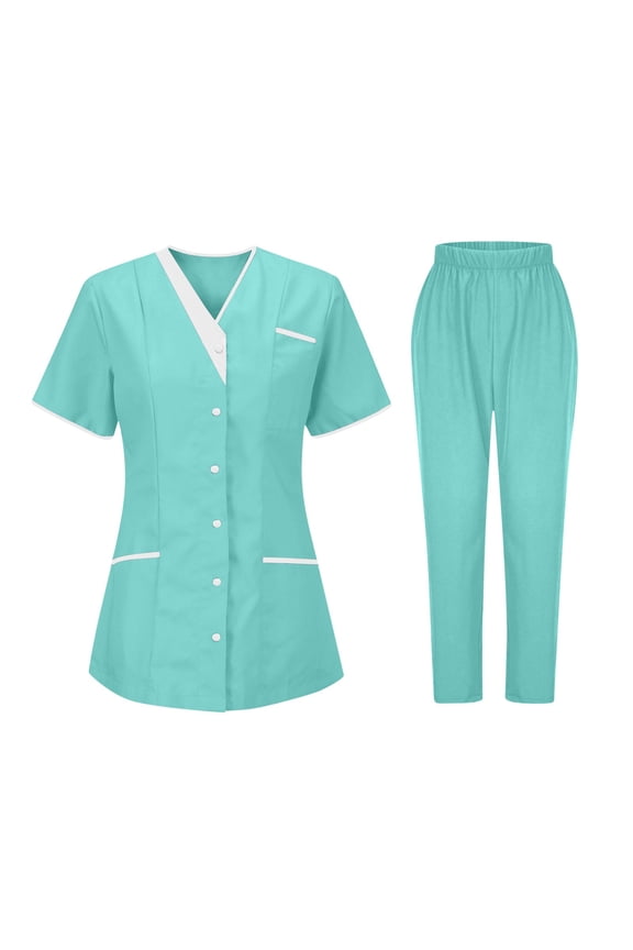 Nurse Uniform,Women's V-Neck Nurses Tunic and Pants Set,Clinic Carer Protective Uniform for Hospital,Dental,or Home Care Work Nursing Blouse Mint Green