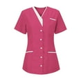 thumbnail image 1 of HWRETIE Nurse Uniform,Women's V-Neck Nurses Tunic Uniform with Button Down Cardigan Style,Short Sleeve Clinic Carer Protective Work Top Nursing Blouse Hot Pink, 1 of 7