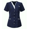 thumbnail image 1 of UTTOASFAY Nurse Uniform,Women's V-Neck Nurses Tunic Uniform with Button Down Cardigan Style,Short Sleeve Clinic Carer Protective Work Top Nursing Blouse Navy, 1 of 7
