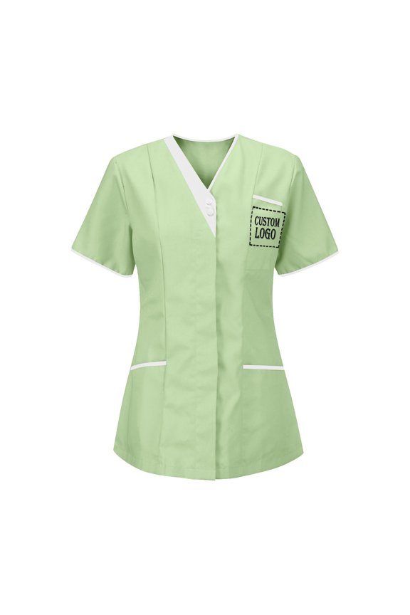 Nurse Uniform,Women's V-Neck Nurses Tunic Uniform,Short Sleeve Clinic Carer Protective Work Shirt for Hospital,office,or Home Care Nursing Blouse Green
