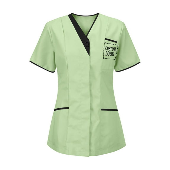 HWRETIE Nurse Uniform,Women's V-Neck Nurses Tunic Uniform,Short Sleeve Clinic Carer Protective Work Shirt for Hospital,office,or Home Care Nursing Blouse Green