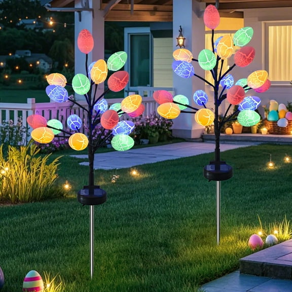 HWRETIE Outdoor Solar LED Easter Eggs - Waterproof Street Lights with Stainless Steel Stakes for Yard Decoration,Perfect for Easter Nights Easter Eggs Decor