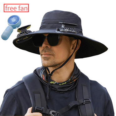HWRETIE Fisherman Hat Outdoor Wide Brim Sun Hat for Men with Solar Fan,Cooling Fan Hat for Fishing,UV Protection Hat for Hot Weather Activities Camo Hat
