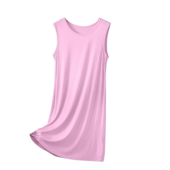 HWRETIE Pajama Set,Women Pajama Dress Solid Color Sleeveless Skirt Summer Thin Loose Casual Nightdress Comfortable Home Clothes Sleepwear Mid Calf Pink （9XL）