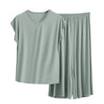 thumbnail image 1 of HWRETIE Pajama Set,Women Pajama Set Solid Color Sleeveless Suspender Vest with Shorts Summer Modal Two Piece Loose Comfortable Home Clothes Sleepwear Green （9XL）, 1 of 5